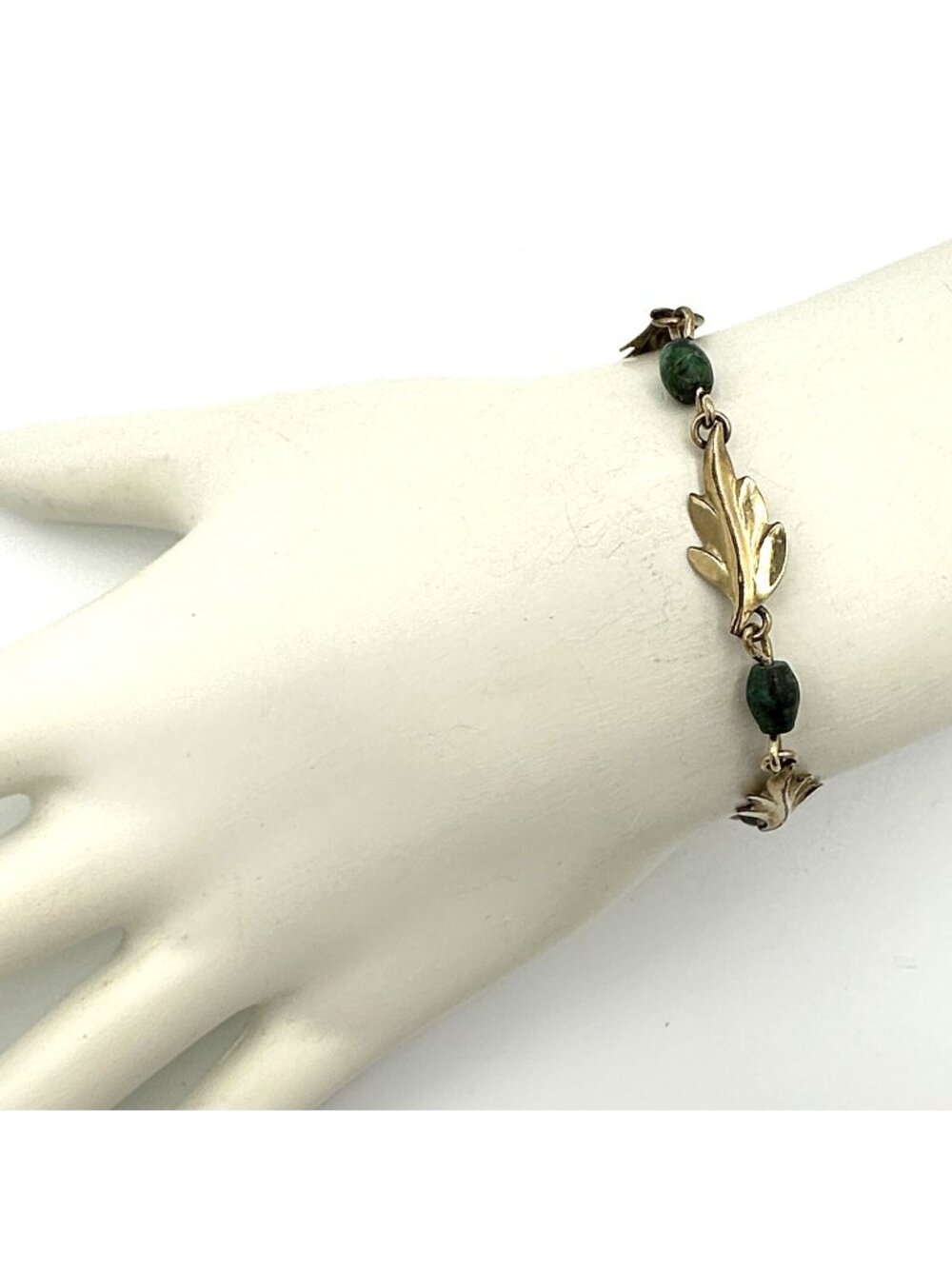 CURTIS vintage leaf bracelet - green turquoise 14K gold-filled link panel DCE